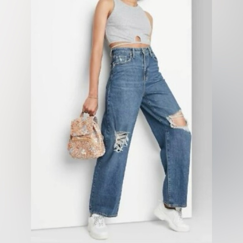 Wild Fable Highest Rise Baggy Jeans Distressed Blue 90s Y2K Size 4 27R